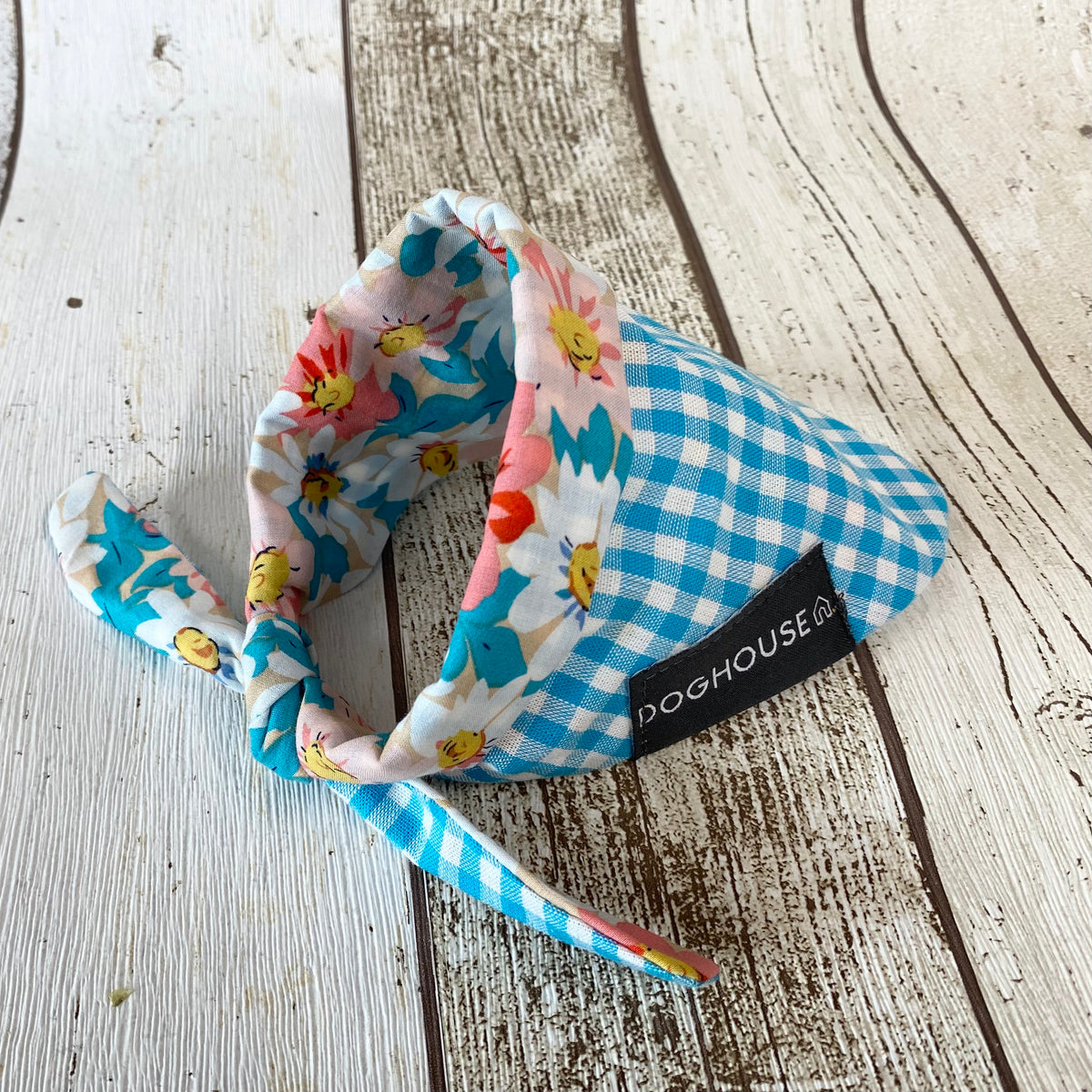 Blue Floral Gingham Dog Bandana From Doghouse BANDANAS FOR DOGS DOGHOUSE
