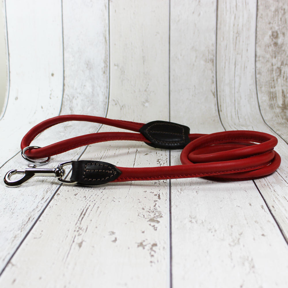 Red Rolled Leather Dog Lead - Doghouse