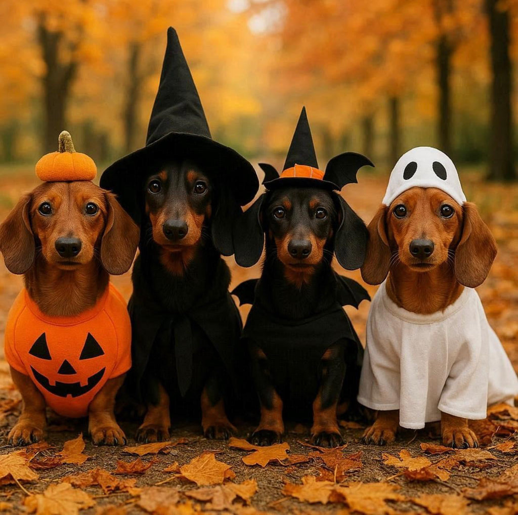 Dachshunds in Halloween costumes at Doghouse Clifton sausage dog walk