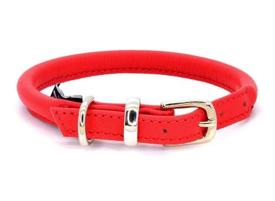 Red Rolled Leather Dog Collar - Doghouse