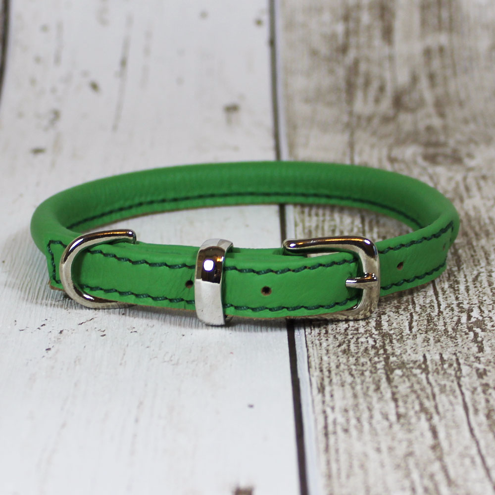 Green Rolled Leather Dog Collar - Doghouse